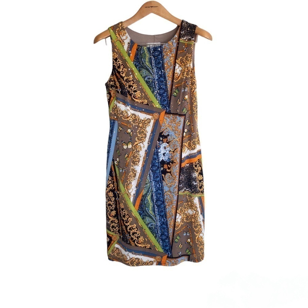 Joseph Ribkoff Dress Womens Size 14 Geometric Paisley Print Knit Sheath Sequin